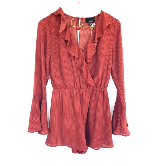 Youdivine Collection Pants - Rust/Black Long Bell Sleeve Romper S